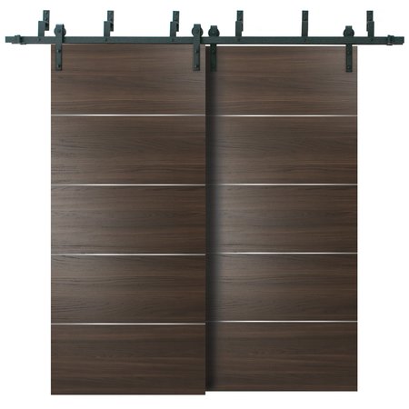 SARTODOORS Double Bypass Brown 56x80 6.6' Rails Planum 0020 Chocolate AshTop Mount 2 Tracks Slider Set Modern PLANUM20BBB-SHOYA-56